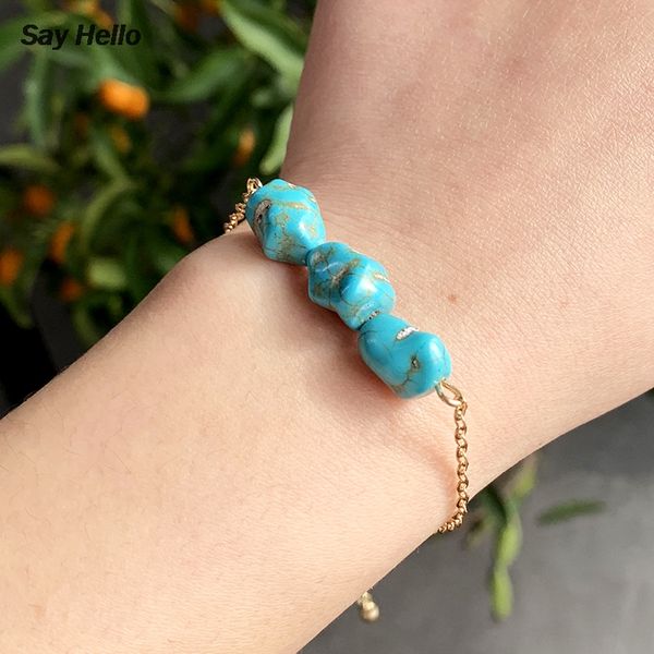

say hello fashion shell chain long bracelet alloy inlaid irregular turquoises bracelet jewelry gift women k0873, Black