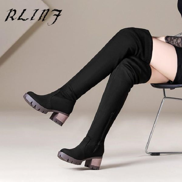 

rlinf new big tube round knee boots england harajuku boots long long tube women's, Black