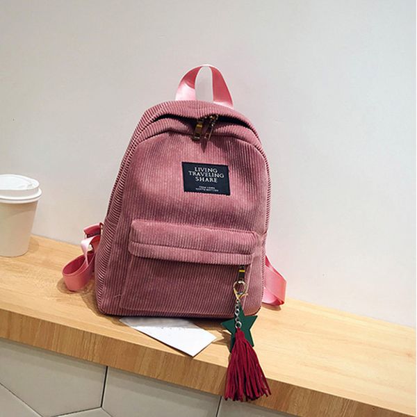 

htnbo women backpacks school soulder bag with tassel corduroy backpack female notebook bags for girls preppy style knapsack