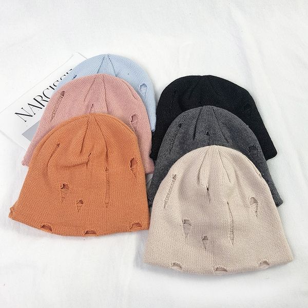 

fashion hole style hat women winter hats solid hip hop beanie skullcap street knitted hat soft women men casual warm cap, Blue;gray