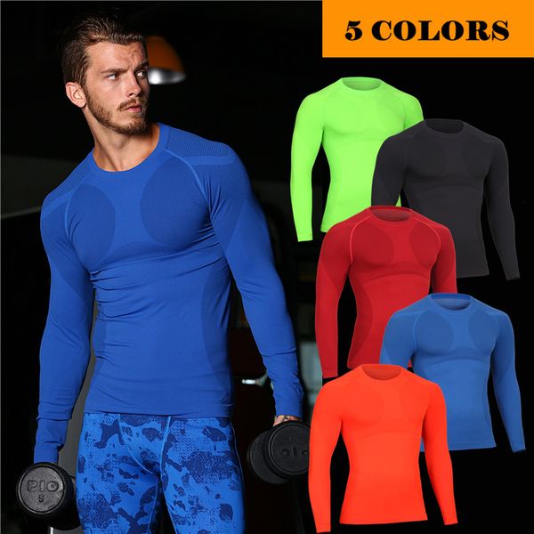 

outdoor t-shirts 2021 men's long sleeve tight high elastic gym running bodybuilding comfortable breathable compression quick-drying tig, Gray;blue