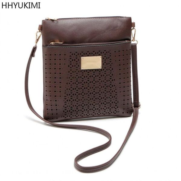 

hhyukimi brand vintage pu leather shoulder bag hollow out flower women handbags clutch female fashion messenger bag