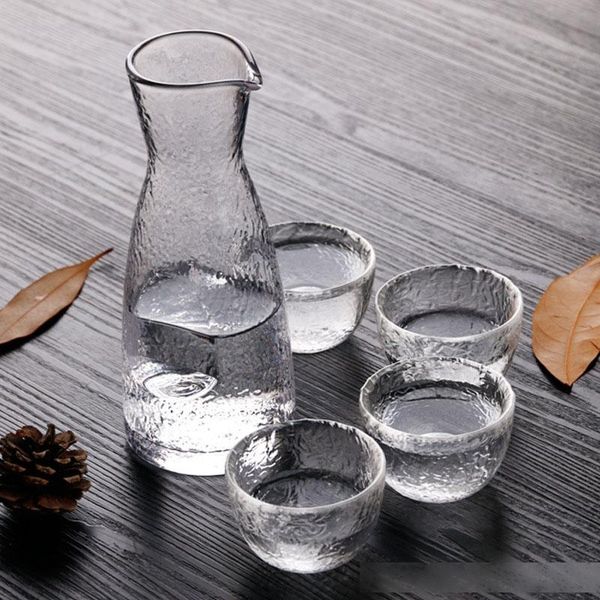 

clear glass decanter sake cups hammer grain pattern 5pcs thick glass sake set wine liquor spirit drinkware for home restaurant