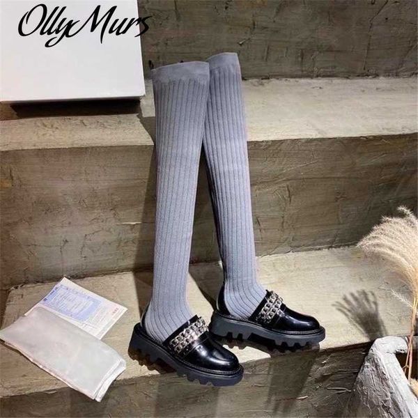 

designer mental decor women socks boots ashion stretch fabric sock boots pointy toe over-the-knee autumn winter long women, Black