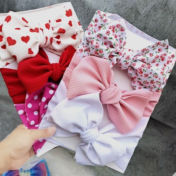 

3 pcs/set baby girls lovely bow hairband elastic wide headband stretch knot bandanas turban headdress clothing accessory, Slivery;white