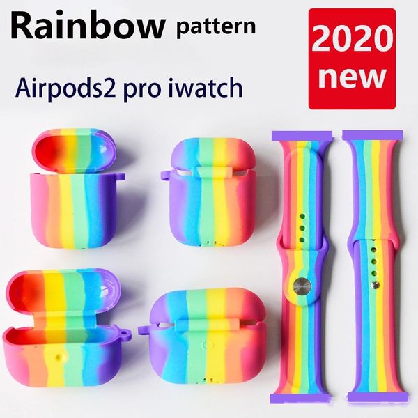 

designer airpods case rainbow new 2020 rainbow silicone earphone case for airpods 1 2 pro charging box protective cover anti-fal