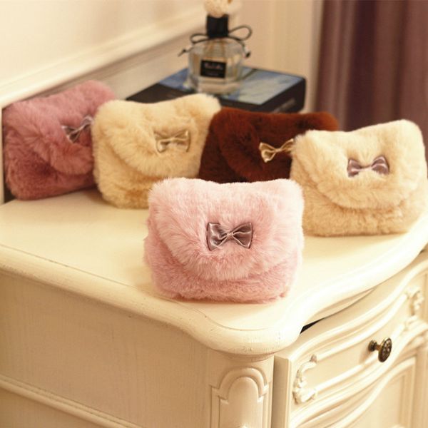 

cute girls mini purses kawaii faux fur little girl small coin wallet pouch toddler crossbody money bag baby plush purse gift, White