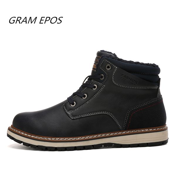 

boots in leather boots men's cotton shoes velvet help men's shoes plus winter snow waterproof warm version, Black