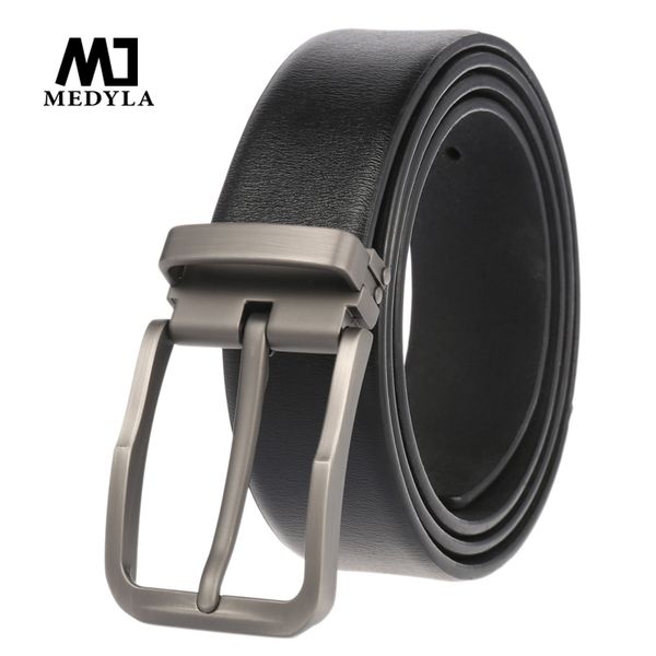 

medyla 2020 new men's belt dress belt simple fashion men's cowhide jeans alloy pin buckle punch youth, Black;brown