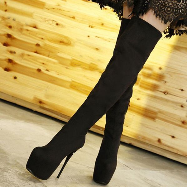 

2020 extreme thin heeled fetish high heels party nightclub platform winter shoes woman over the knee boots female, Black