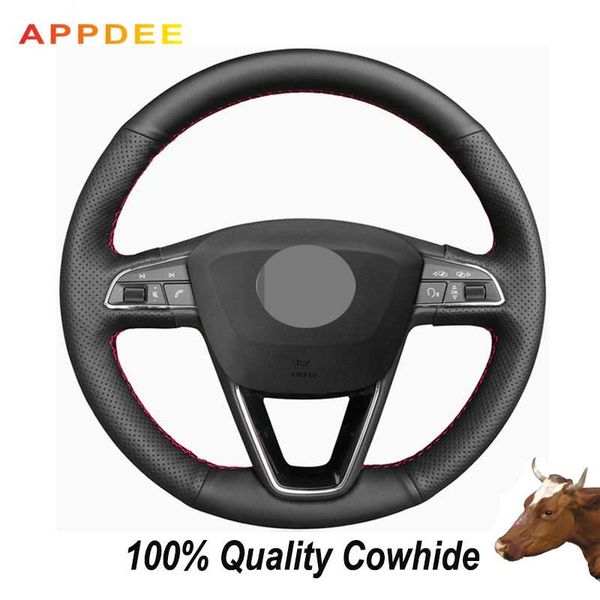 

appdee black genuine leather рулевая колеса автомобиля обложка для seat leon 5f 3 2013-2020 ibiza 6j таррако арона ateca alhambra