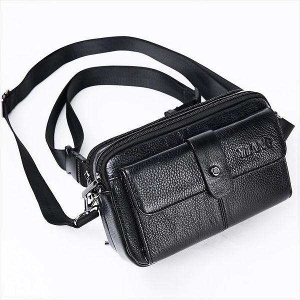 

men fanny chest pack cell phone purse messenger shoulder bags casual male genuine leather crossbody hip bum belt waist pack bag