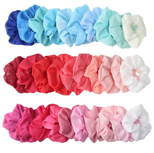 

women chiffon scrunchies elastic hair bands rope ring hair ties holder solid color cloth ponytail scrunchy ladies girls hairbands new d91505, Slivery;white