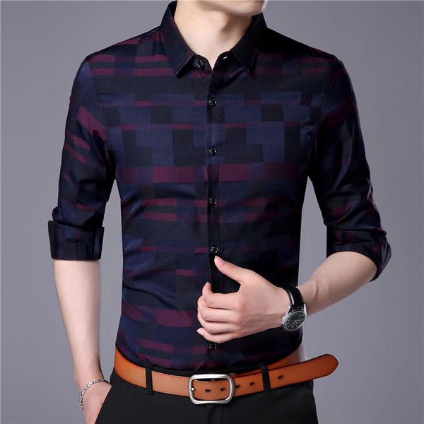 

men shirt mens business casual shirts men famous brand clothing plaid long sleeve camisa masculina new, White;black