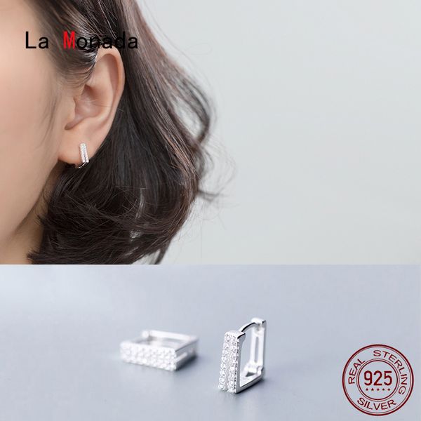 

hoop & huggie la monada square earrings for women silver 925 fine jewelry minimalist inlay, Golden;silver