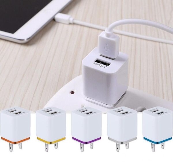 

colorful dual usb wall charger for iphone11 samsung s20 huawei p40 home dual wall usb charger eu us plug 2 ports 2.1ac charging power adapte