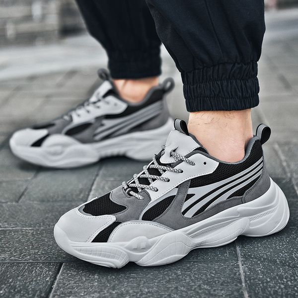 

hotmenschunkysneakersfashion2020newmenplatformshoeslaceupvulcanizereflectiveshoesmensrunningtrainersdadshoes, Black