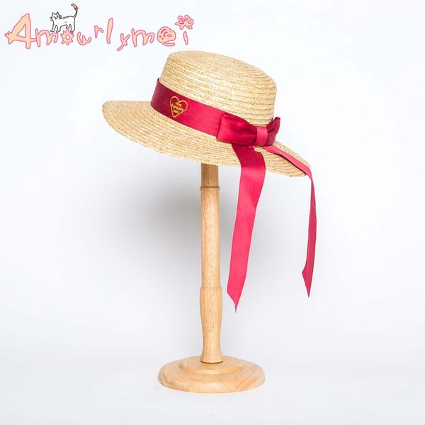 

love embroidery ribbon bow straw hat for women girls summer beach cap chapeu feminino, Blue;gray