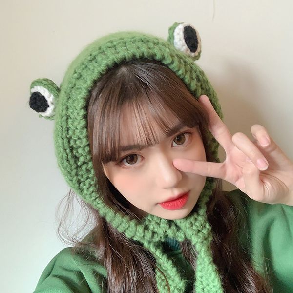 

fashion casual hats crochet knitted hat cute cartoon frog hats women autumn winter keep warm beanies hat cute knitted cap, Blue;gray