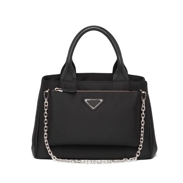 

chain shoulder bag handbag purse women tote bag fashion waterproof fabric plain black zipper wide shoulder strap cross body purse