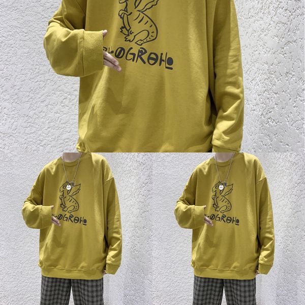 

spring and autumn ins thin printed long-sleeved sweater men's korean sweatert-shirt sweaterstyle trendy casual couple all-match t-shirt, Black