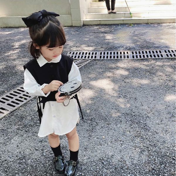 

2020 autumn new arrival girls 2 pieces suit long sleeve white blouses+black vest
