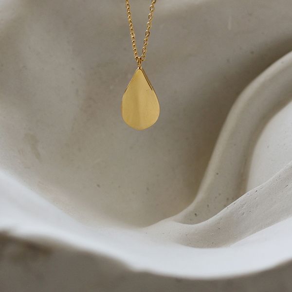 

new simple three-dimensional curved drop micro pave necklace mid-length titanium steel, Silver
