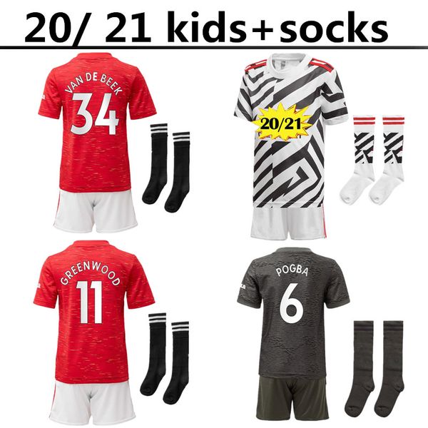 

20 21 fc manchester kids kit socks sancho bruno fernandes soccer jersey united utd 2020 pogba football shirt rashford van de beek uniforms, Black;yellow
