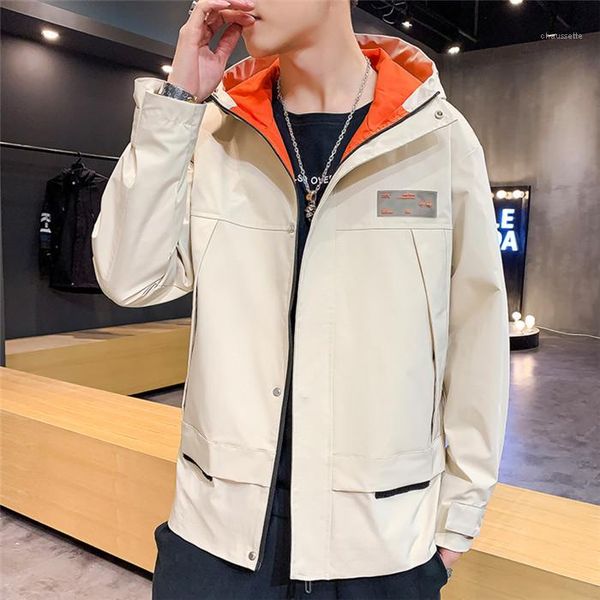 

jackets casual long sleeve hooded coats fashion pacthwork men spring outerwear clothing dropshipping loose men cargo, Black;brown