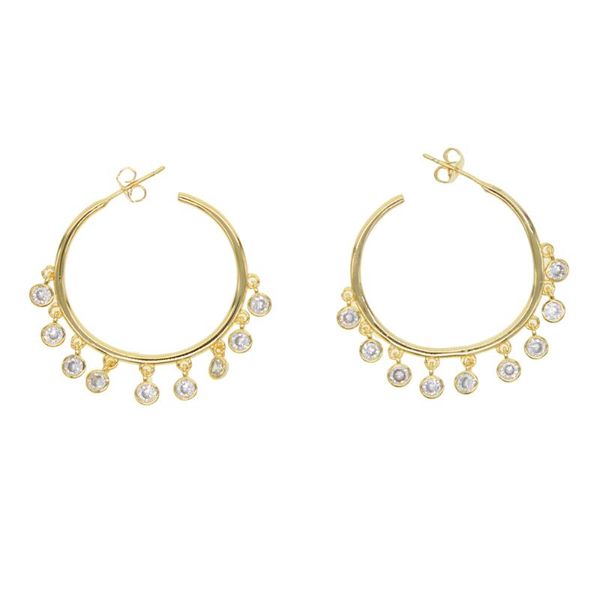

classic mulity cz dangle charm earring paved big hoop in gold color for women wedding jewelry wholesale st, Golden;silver