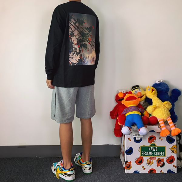 

fashion flow fear of god fog essentials double-line floral round neck sweater long-sleeved t-shirt high street fashion fashion, White;black