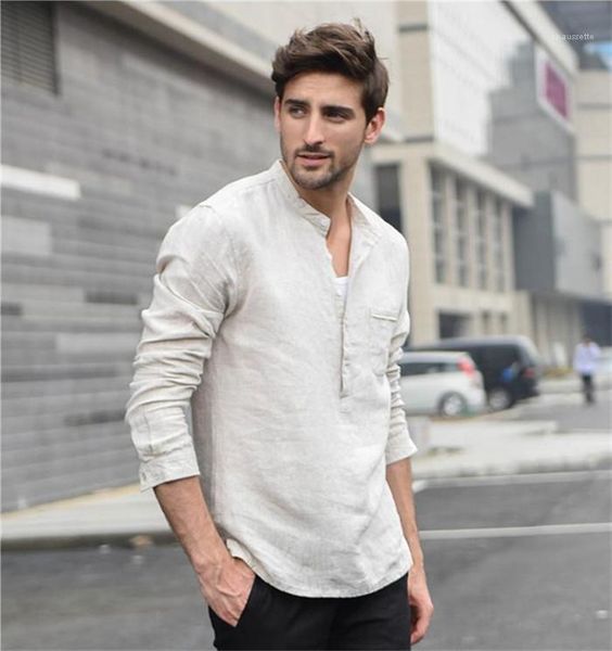 

shirts mens designer loose long sleeve clothing autumn mandarin collar men casual shirts solid color pullover, White;black
