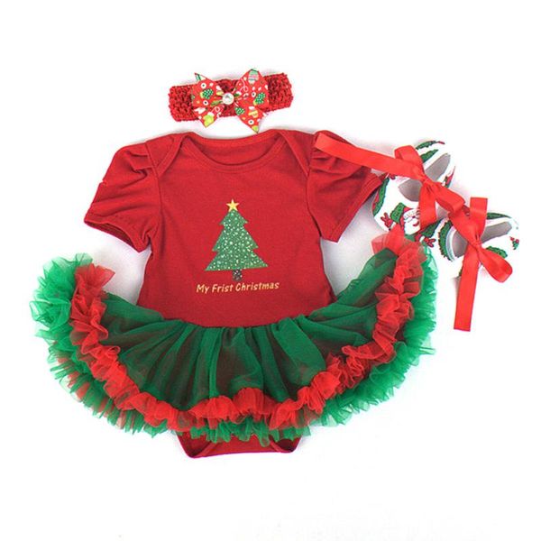 

новорожденные девочки romper christmas party dress lace оборками ободки детская обувь 3шт набор балерина slippe санта клаус костюмы, White