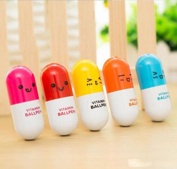 

cute pill shape retractable ballpoint pen kawaii pill shape novelty ballpen lovely learning stationery kids toy gifts, Blue;orange