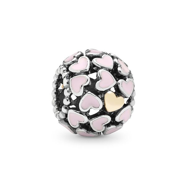 

925 sterling silver abundance of love openwork charm beads with 14k plated heart and pink enamel fit pandora bracelet for diy jewelry making, Black