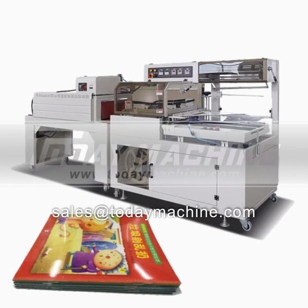 

l bar sealing and cutting machine connect with heat shrinkable packaging wrapping machine