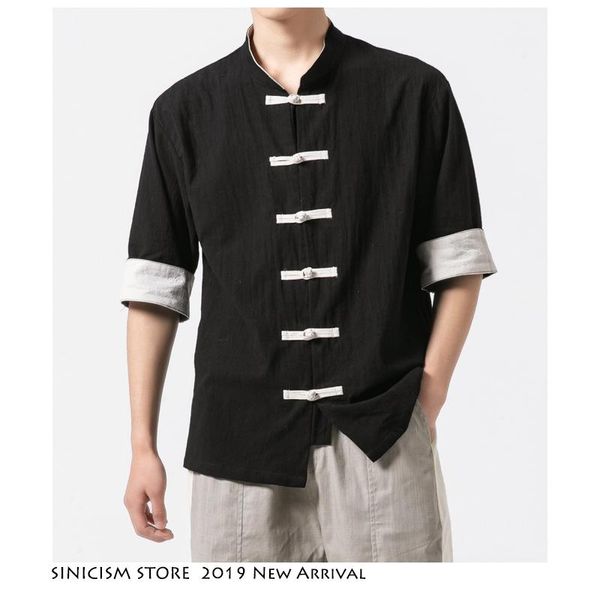 

Sinicism Store 2019 Men Summer Casual Chinese Style Tshirt Streewear Vintage Harajuku T-shirts Mens Buckle Male Clothes T Shirt