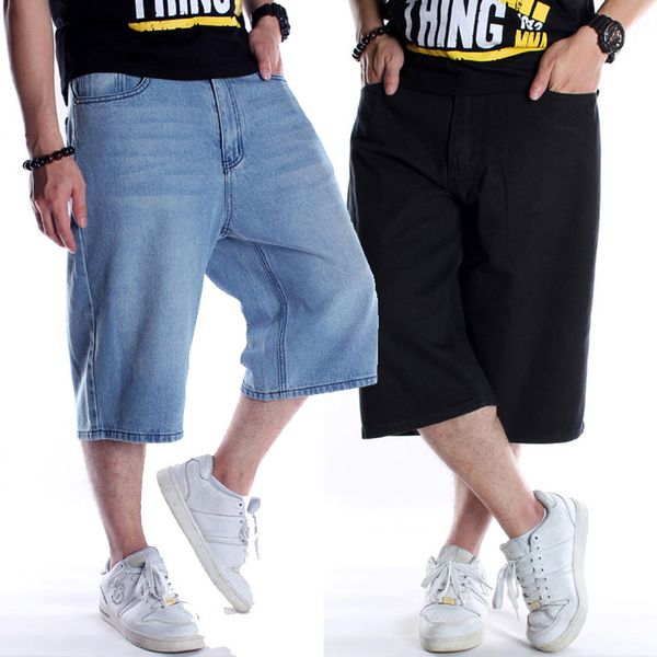 

men's shorts color: black light blue jeans 2021 hip-hop denim loose cropped pants large size 30-44 46, White;black