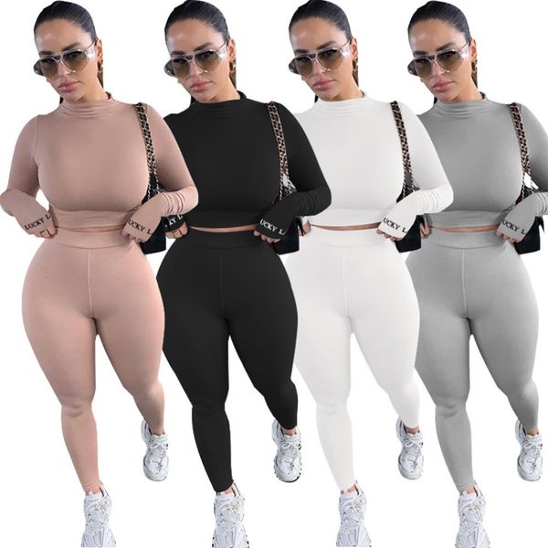 

women two pieces set tracksuit solid slim long sleeve breathable t shirt pencil pants sports suits new fashion ladies casual clothes j696, Gray