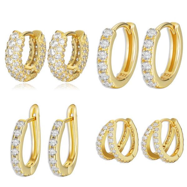 

hoop & huggie classic 925 sterling silver earrings for women round circle zircon small tiny hoops ear bone huggies gold color cuff jewelry, Golden;silver