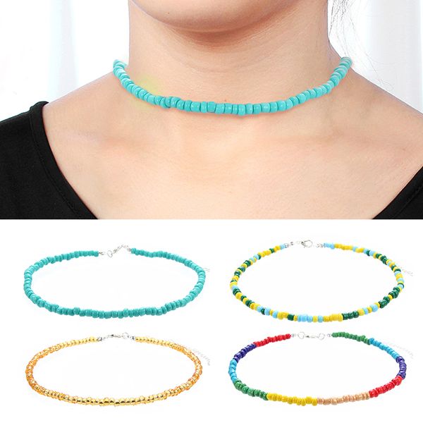 

1pcs plastic collar chokers necklaces bohemian short bijou ethnic beads necklace accessoryes for women gifts, Golden;silver