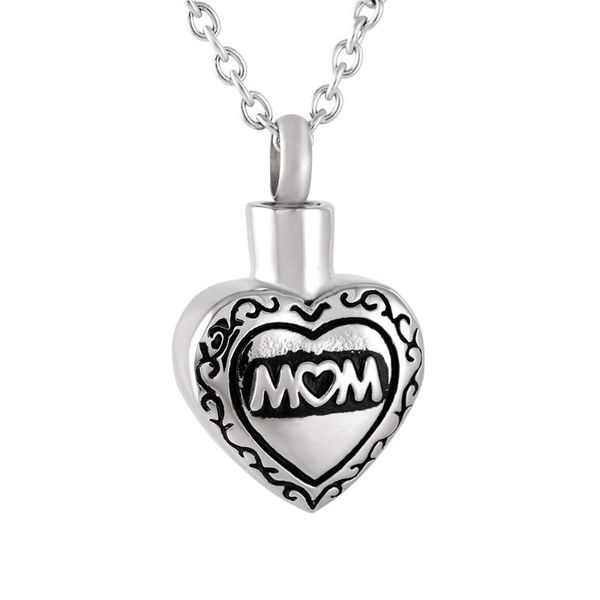 

chains ijd9842 mom heart stainless steel special cremation ashes urn pendant necklace memorial keepsake jewelry for gift, Silver