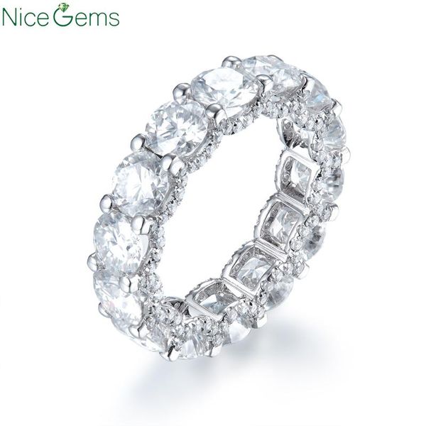 

cluster rings nicegems 14k white gold eternity band round brilliant cut 7.7ctw moissanite wedding ring matching d color vvs1 clarity, Golden;silver