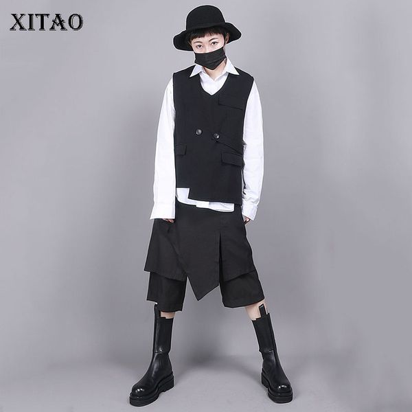 

xitao black women vest small fresh pocket single breast sleeveless minority casual style 2020 spring casual vest coat dmy3577, Black;white