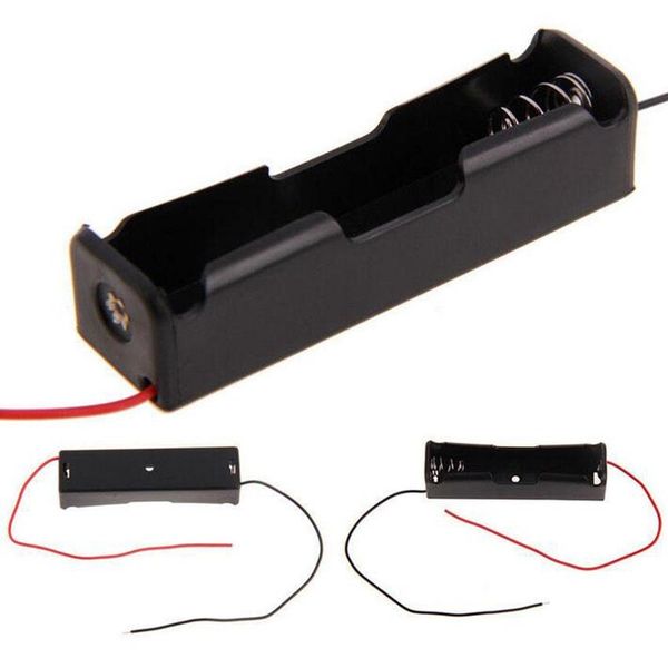 

storage boxes electronic diy plastic black 18650 battery holder 3.7v clip case with wire lead battery storage