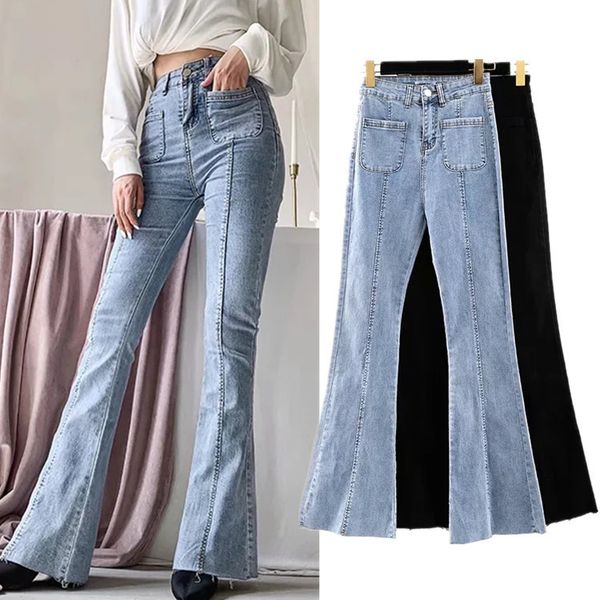 

women's jeans autumn and winter european american style high waist stretch horn women, slim long legs solid color women, Blue