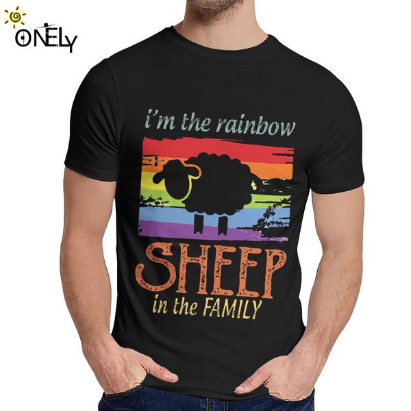 

rainbow sheep in the family lgbt tee fashion crewneck retro for man natural cotton big size tee