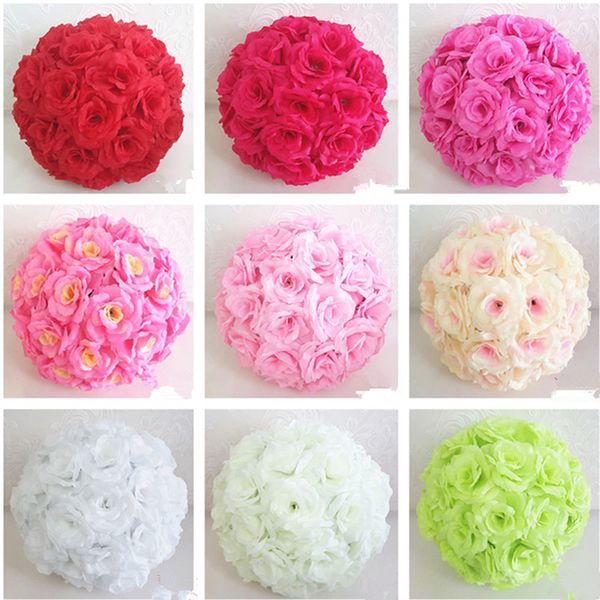 

10" 25 cm elegant artificial silk rose flower ball kissing balls craft ornament for wedding party decoration supplies 16 colors