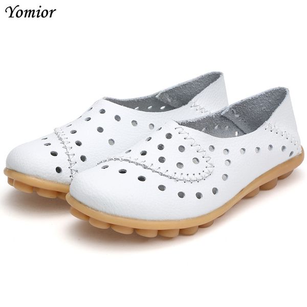 

yomior new summer super breathable soft leather women shoes fashion casual genuine leather mother shoes girl flats big size, Black