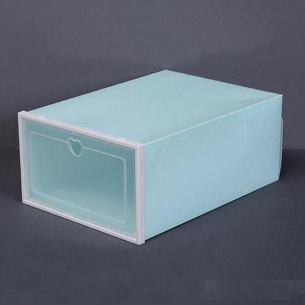 

thicken plastic shoe boxes clear dustproof shoe storage box transparent flip candy color stackable shoes organizer boxes wholesale 0264pack